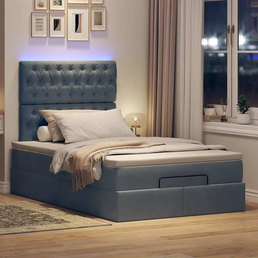 Cadre de lit ottoman avec matelas gris foncé 120x190 cm velours - 3