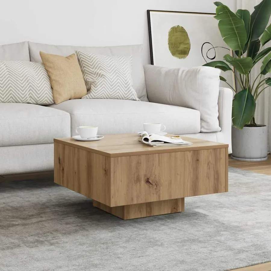 Table basse chêne artisanal 60x60x31,5 cm bois d'ingénierie