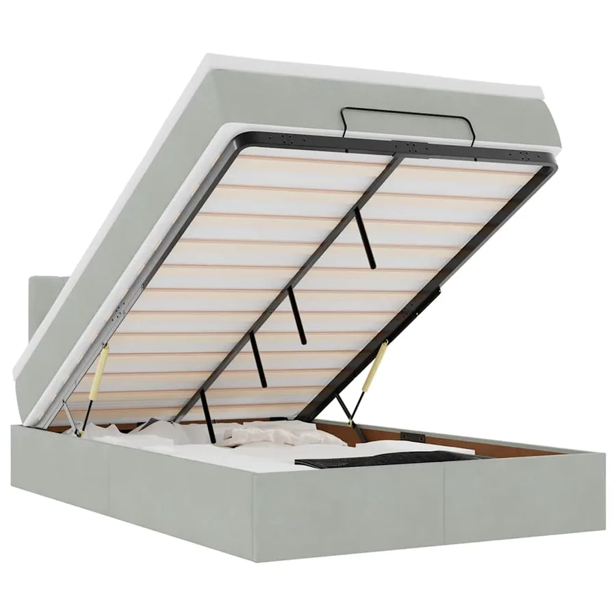Lit ottoman avec matelas et LED gris clair 120x190cm velours - 2