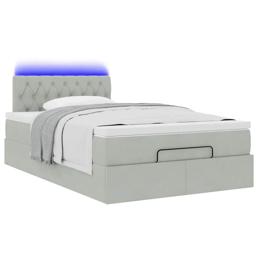Lit ottoman avec matelas et LED gris clair 120x190cm velours - 6