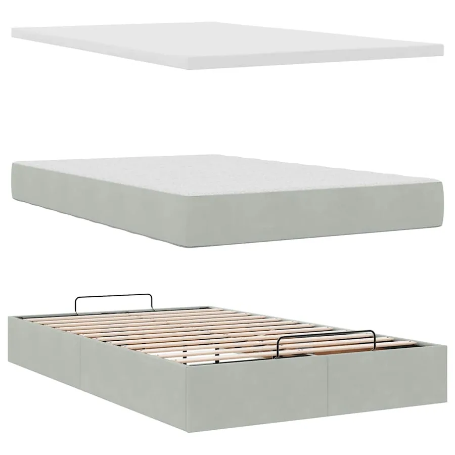 Lit ottoman avec matelas et LED gris clair 120x190cm velours - 9