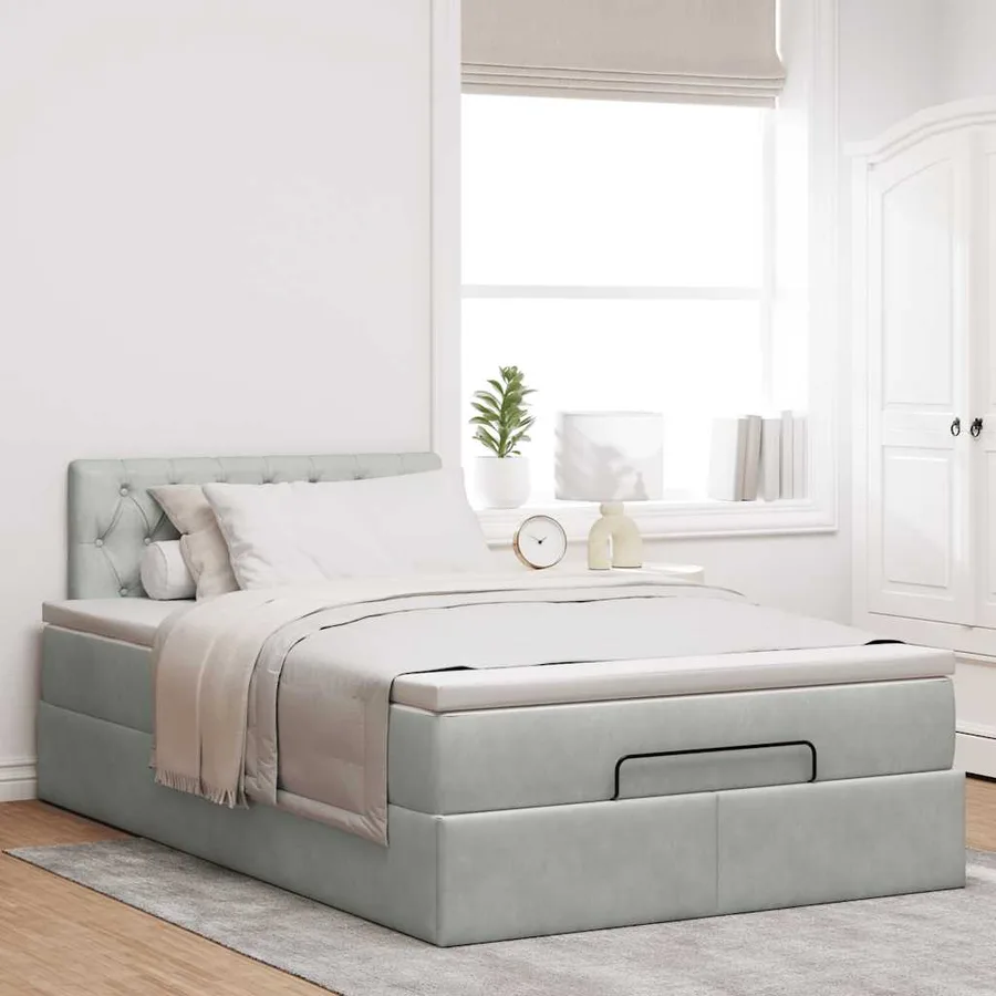 Cadre de lit ottoman et matelas gris clair 120x200 cm velours - 3