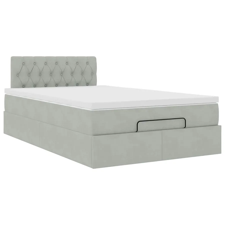 Cadre de lit ottoman et matelas gris clair 120x200 cm velours - 6