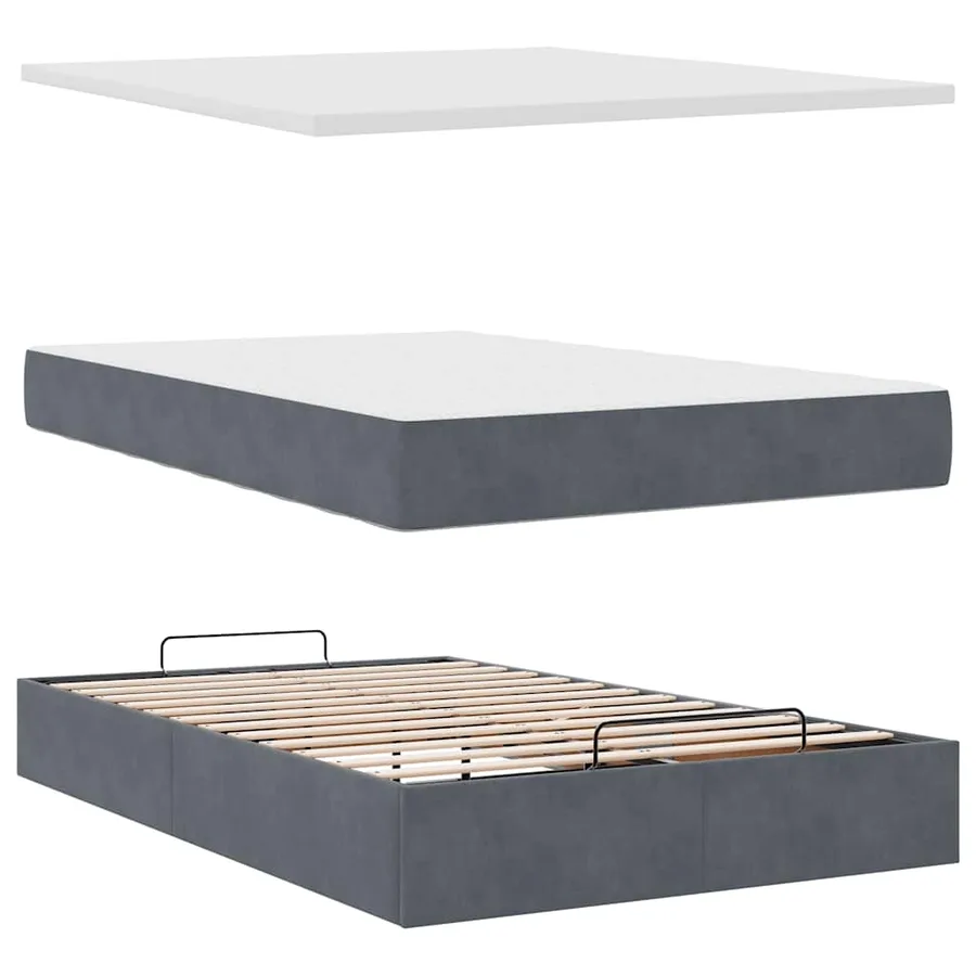 Cadre de lit ottoman avec matelas gris foncé 120x190 cm velours - 11