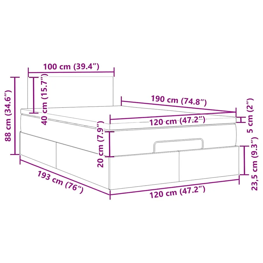 Lit ottoman avec matelas et LED noir 120x190 cm velours - 17