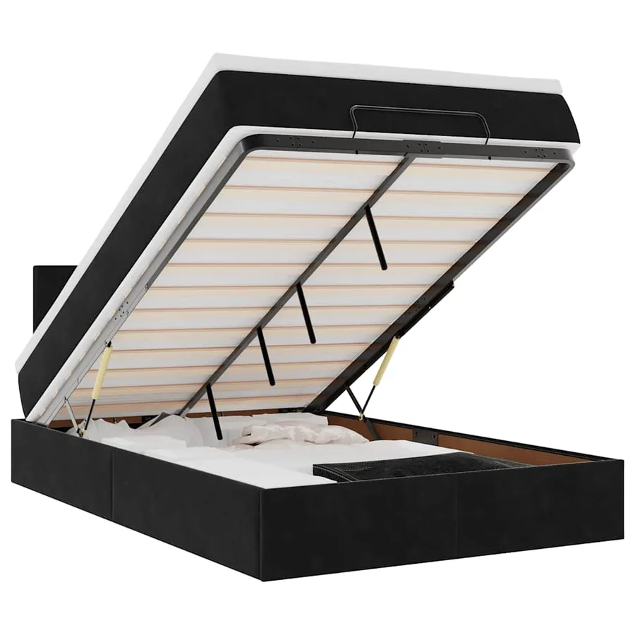 Lit ottoman avec matelas et LED noir 120x190 cm velours - 2