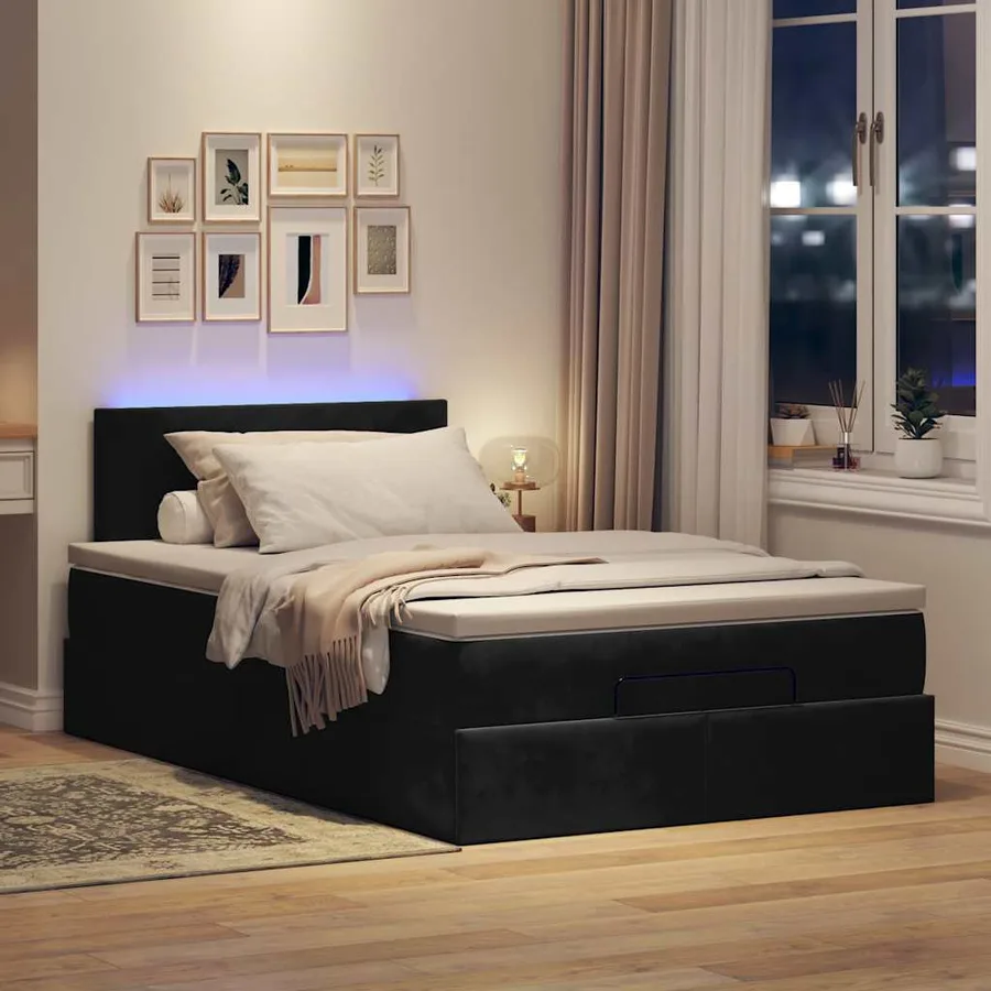 Lit ottoman avec matelas et LED noir 120x190 cm velours - 3