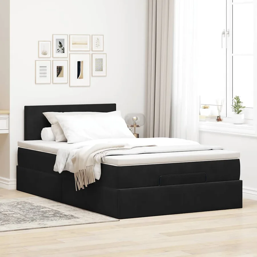 Lit ottoman avec matelas et LED noir 120x190 cm velours - 4