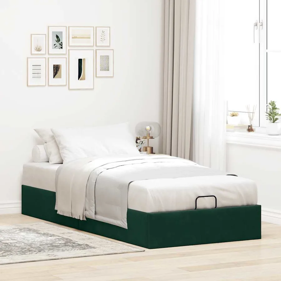 Cadre de lit ottoman sans matelas vert foncé 90x190 cm velours - 3