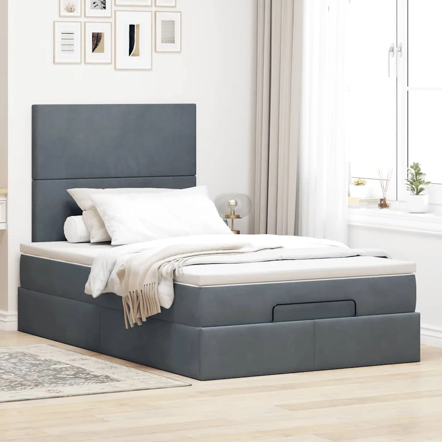 Cadre de lit ottoman avec matelas gris foncé 120x190 cm velours - 4