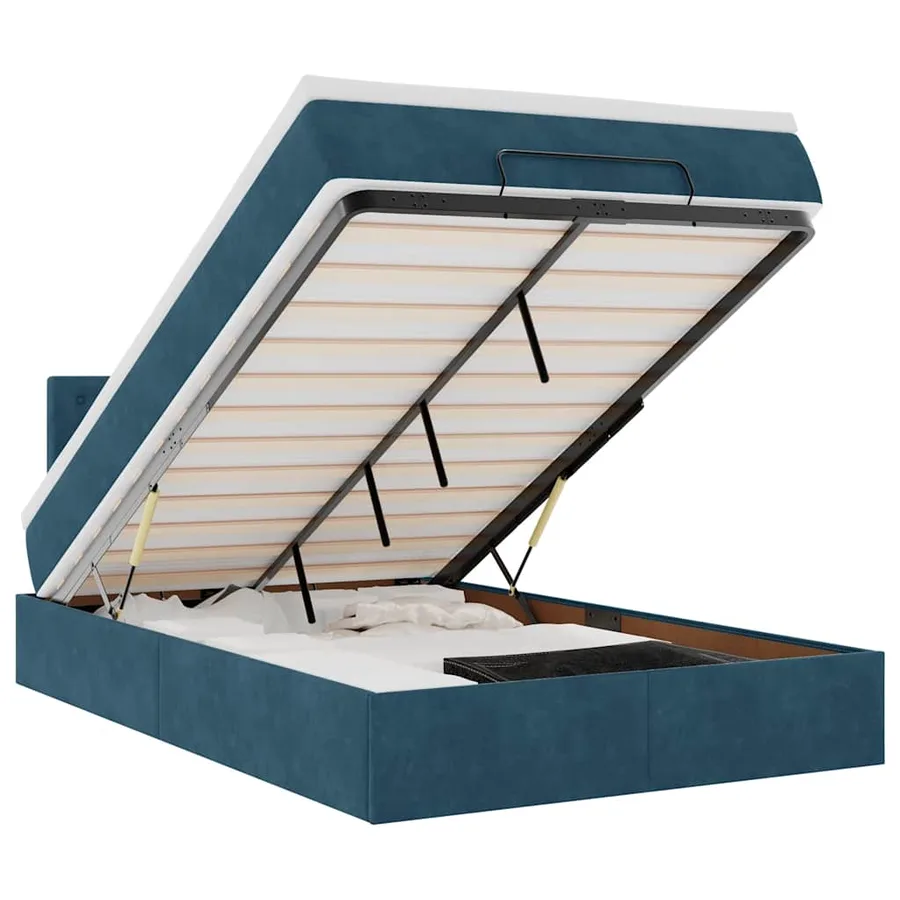 Lit ottoman avec matelas bleu foncé 120x190 cm velours - 2