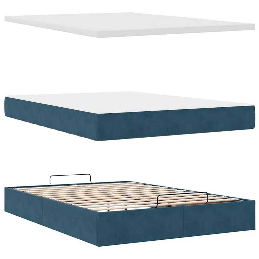 Lit ottoman avec matelas bleu foncé 120x190 cm velours - 8