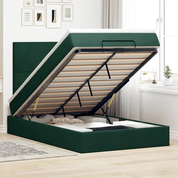Cadre de lit ottoman avec matelas vert foncé 120x190 cm velours