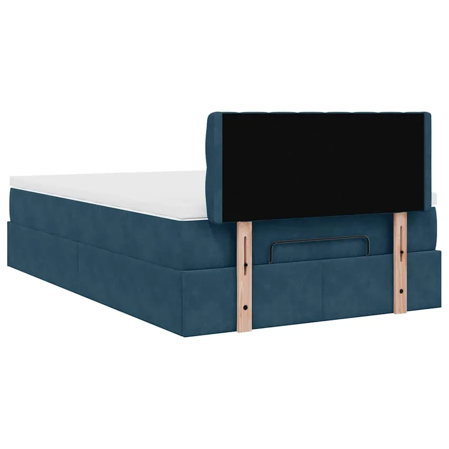 Lit ottoman avec matelas bleu foncé 120x190 cm velours - 11
