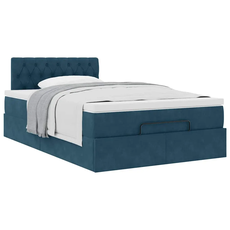 Lit ottoman avec matelas bleu foncé 120x190 cm velours - 5