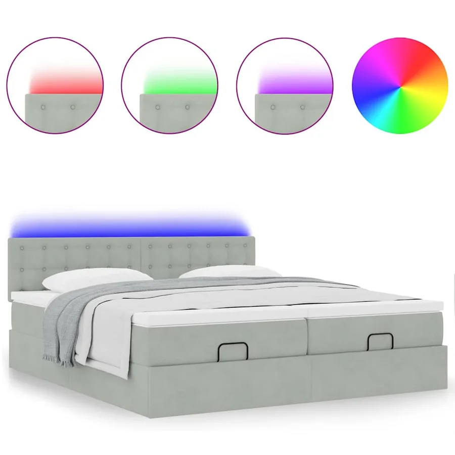 Cadre de lit ottoman et matelas gris clair 180x200cm velours - 5
