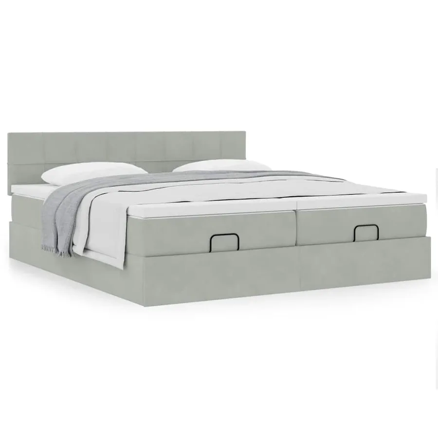 Cadre de lit ottoman et matelas gris clair 180x200cm velours - 4