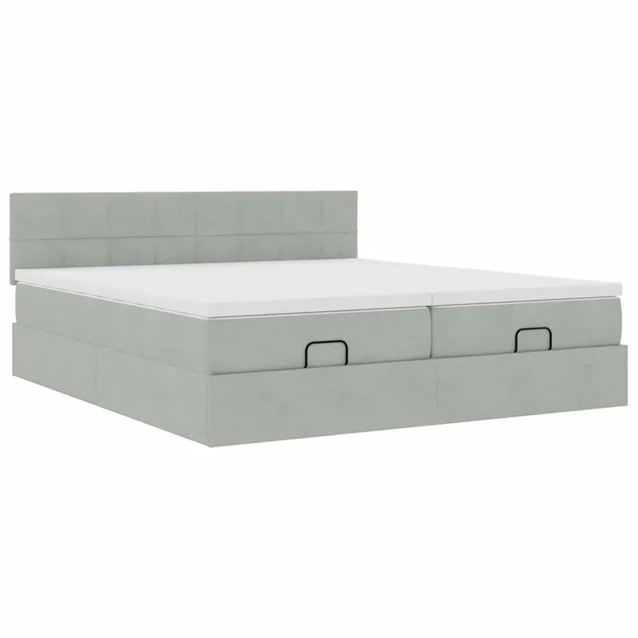 Cadre de lit ottoman et matelas gris clair 180x200cm velours - 6