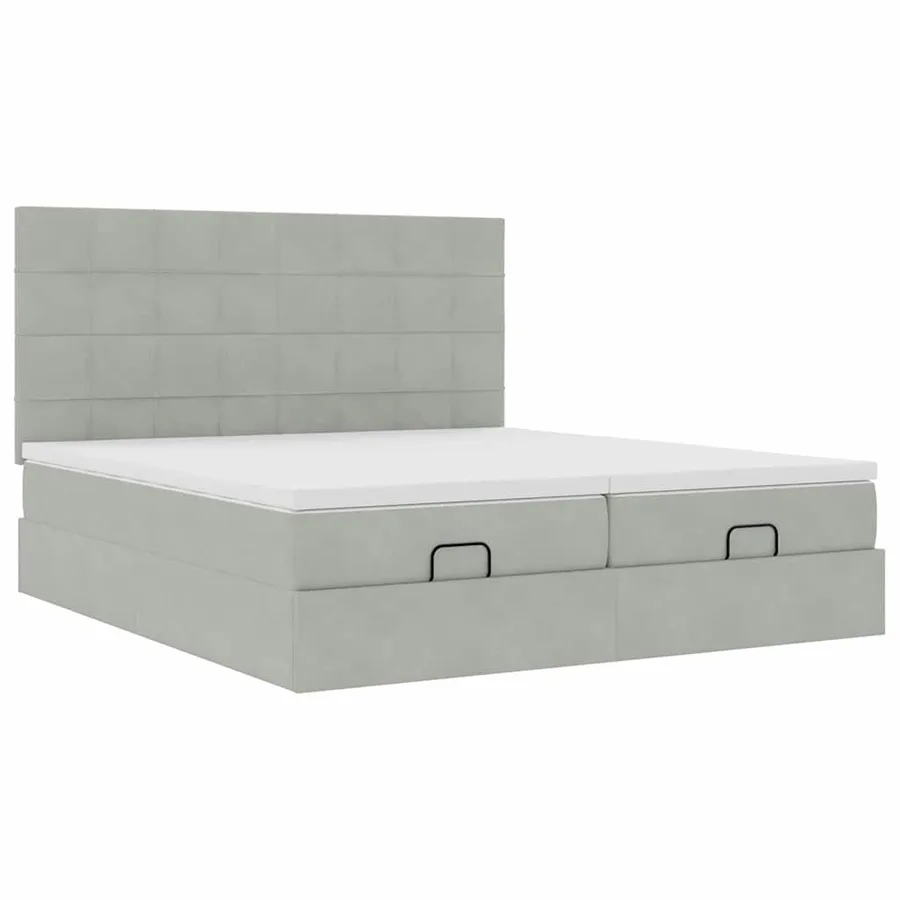 Cadre de lit ottoman et matelas gris clair 180x200cm velours - 7