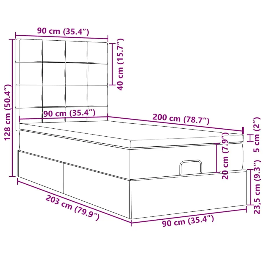 Cadre de lit ottoman et matelas gris clair 90x200 cm velours - 18