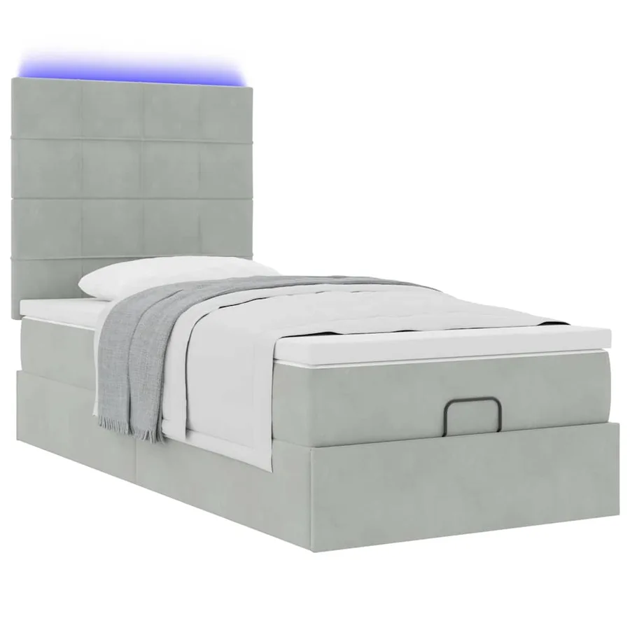 Cadre de lit ottoman et matelas gris clair 90x200 cm velours - 6