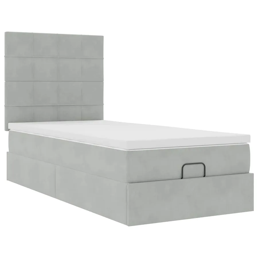 Cadre de lit ottoman et matelas gris clair 90x200 cm velours - 7