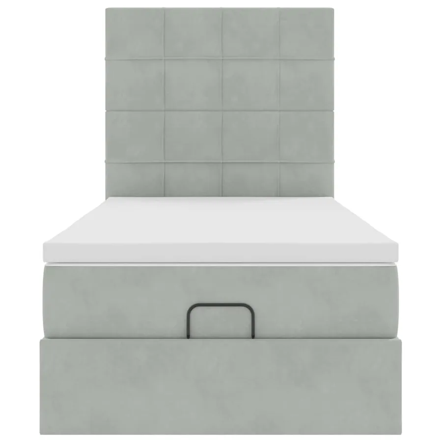 Cadre de lit ottoman et matelas gris clair 90x200 cm velours - 8