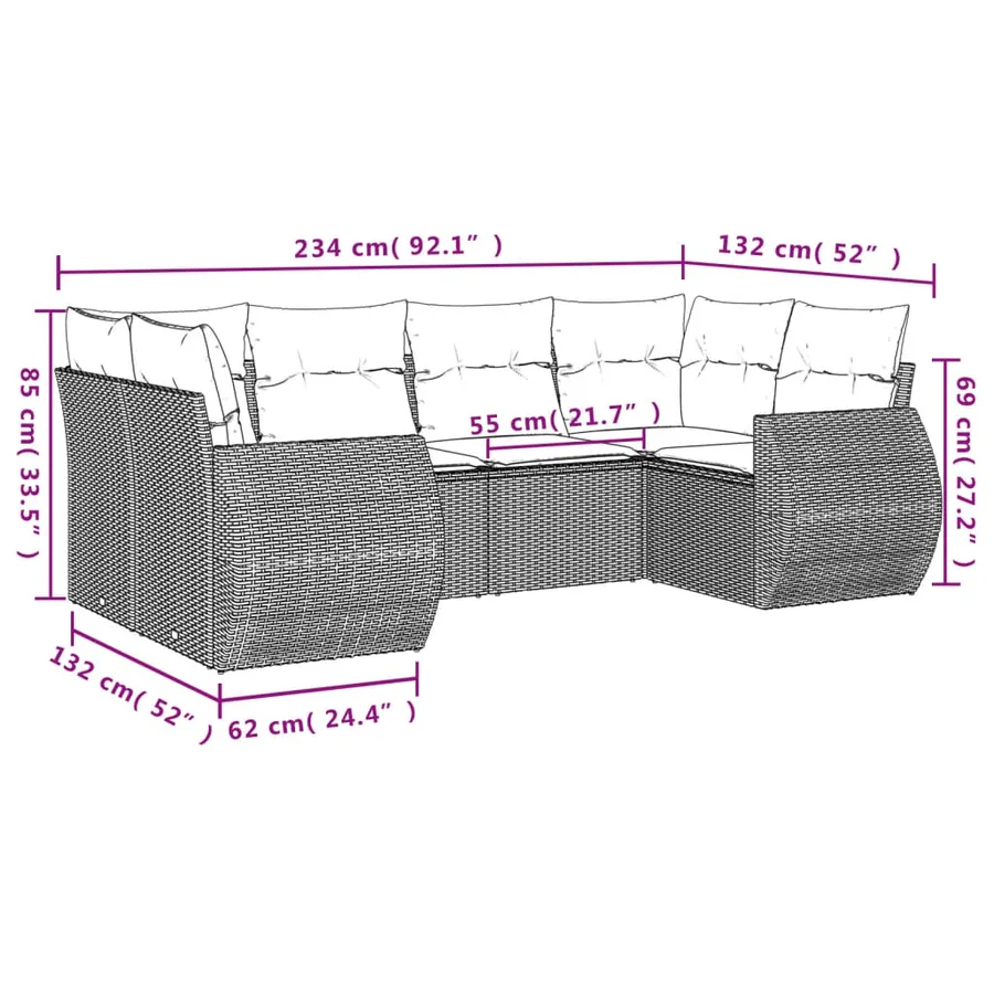 Salon de jardin avec coussins 6 pcs marron résine tressée - 7