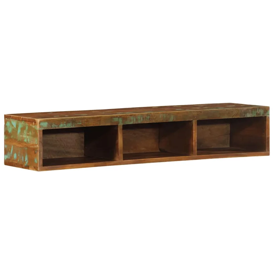 Meuble TV mural 100x30x19 cm bois massif de récupération - 3