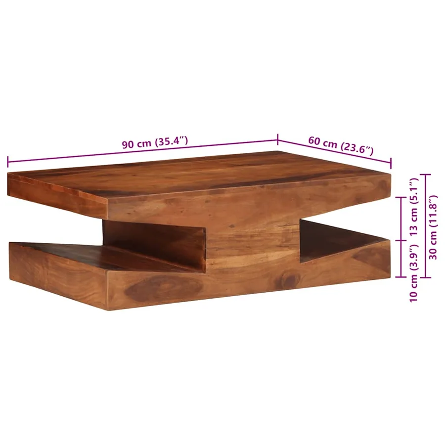 Table basse 90x60x30 cm bois massif d'acacia - 8