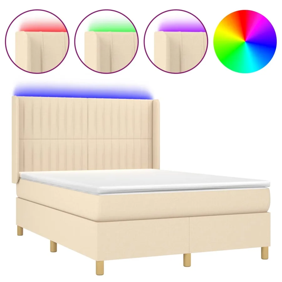 Sommier à lattes de lit matelas et LED Crème 140x190 cm Tissu - 2