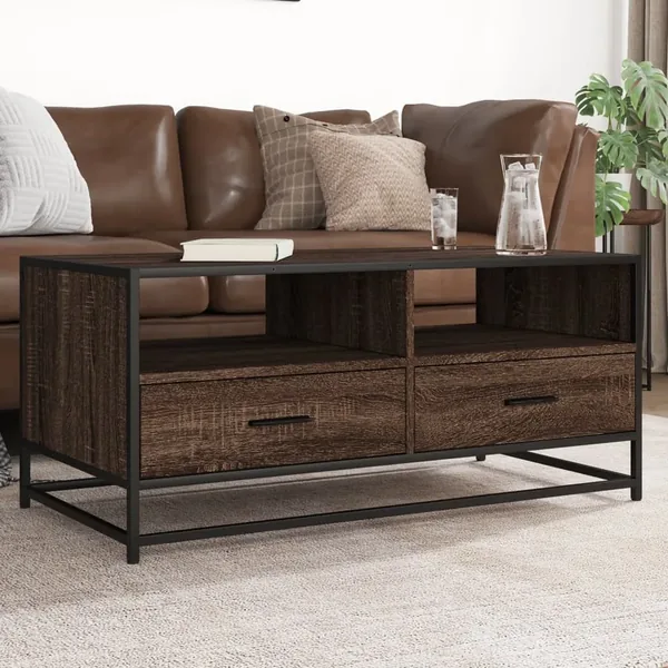 Table basse chêne marron 100x50x45cm bois d'ingénierie et métal