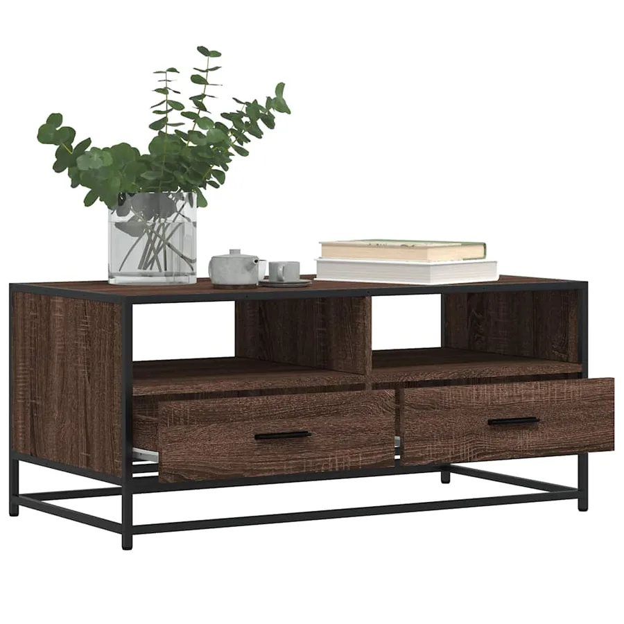 Table basse chêne marron 100x50x45cm bois d'ingénierie et métal - 4