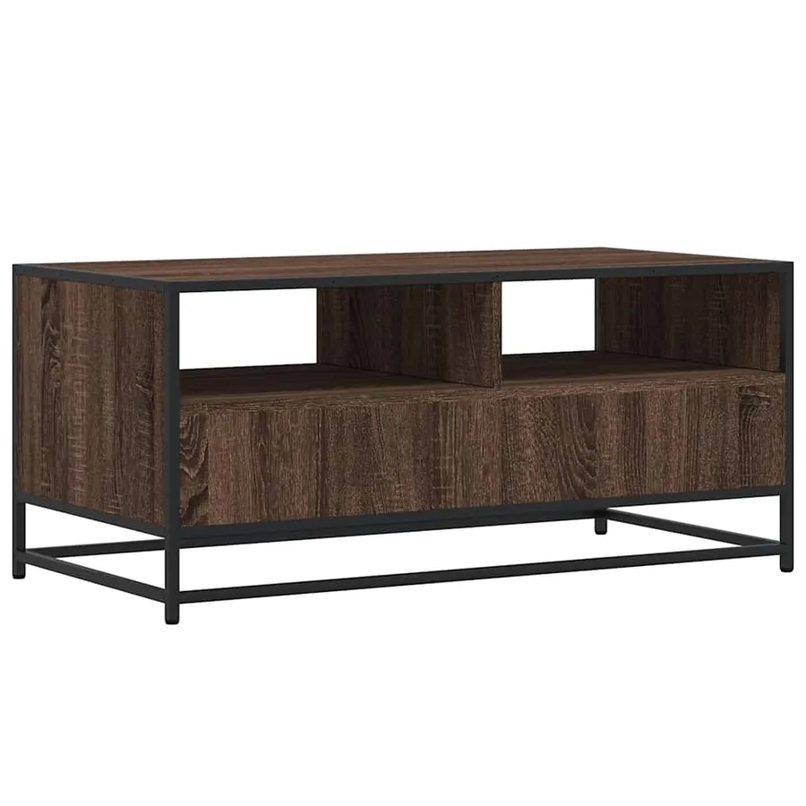 Table basse chêne marron 100x50x45cm bois d'ingénierie et métal - 7