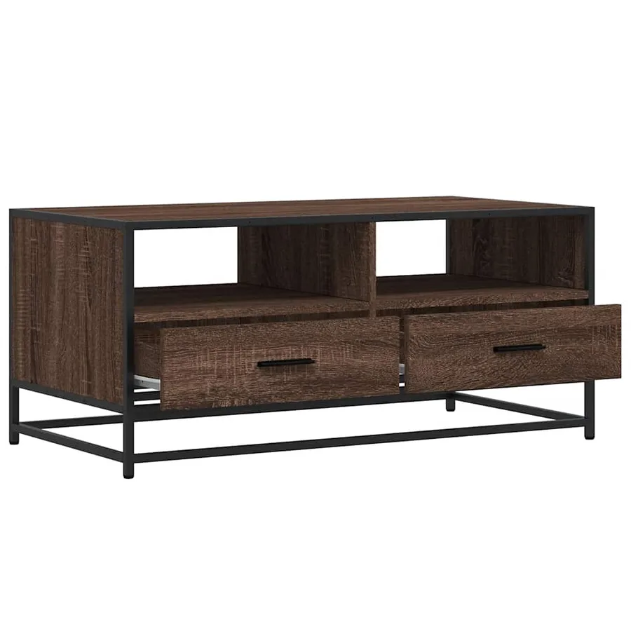 Table basse chêne marron 100x50x45cm bois d'ingénierie et métal - 8