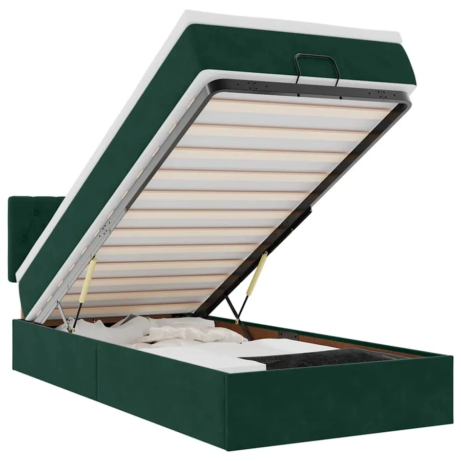 Cadre de lit ottoman avec matelas vert foncé 100x200 cm velours - 2