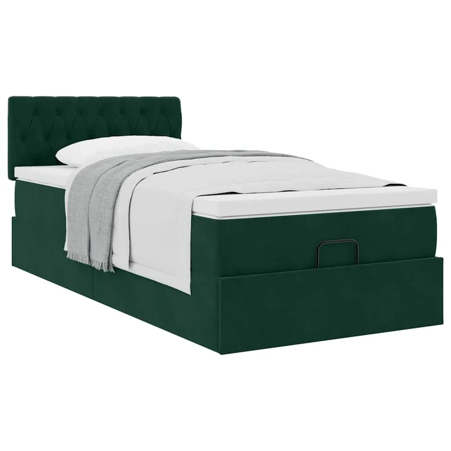 Cadre de lit ottoman avec matelas vert foncé 100x200 cm velours - 4