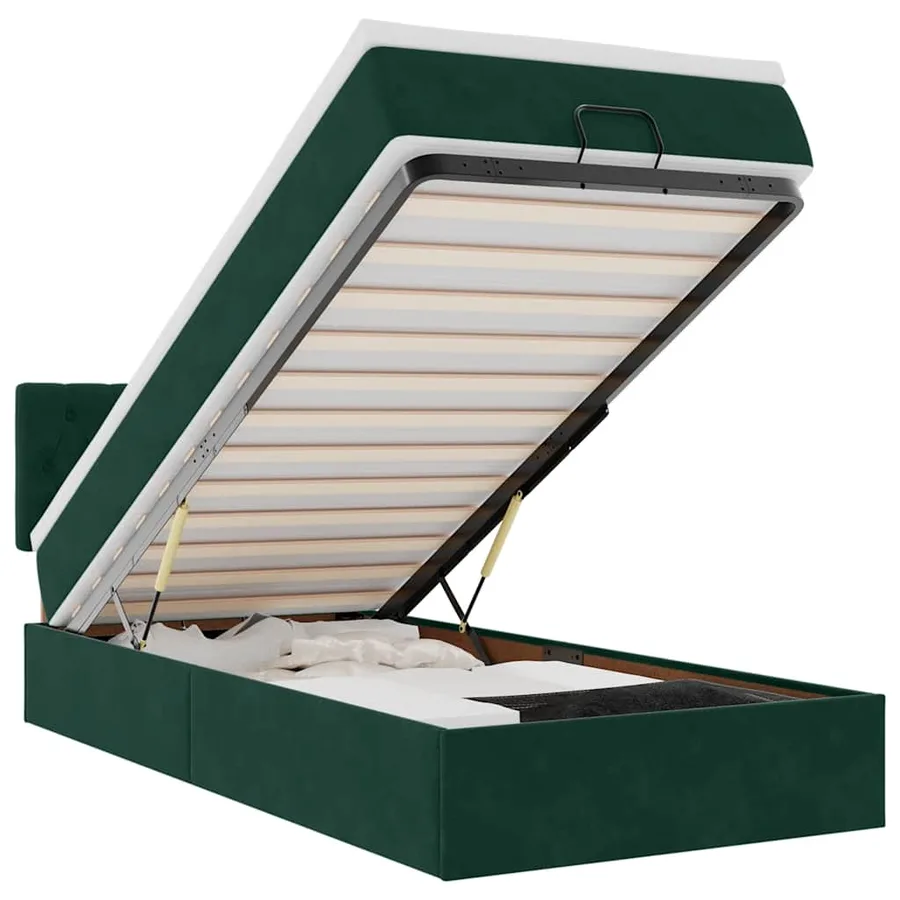 Cadre de lit ottoman avec matelas vert foncé 100x200 cm velours - 2