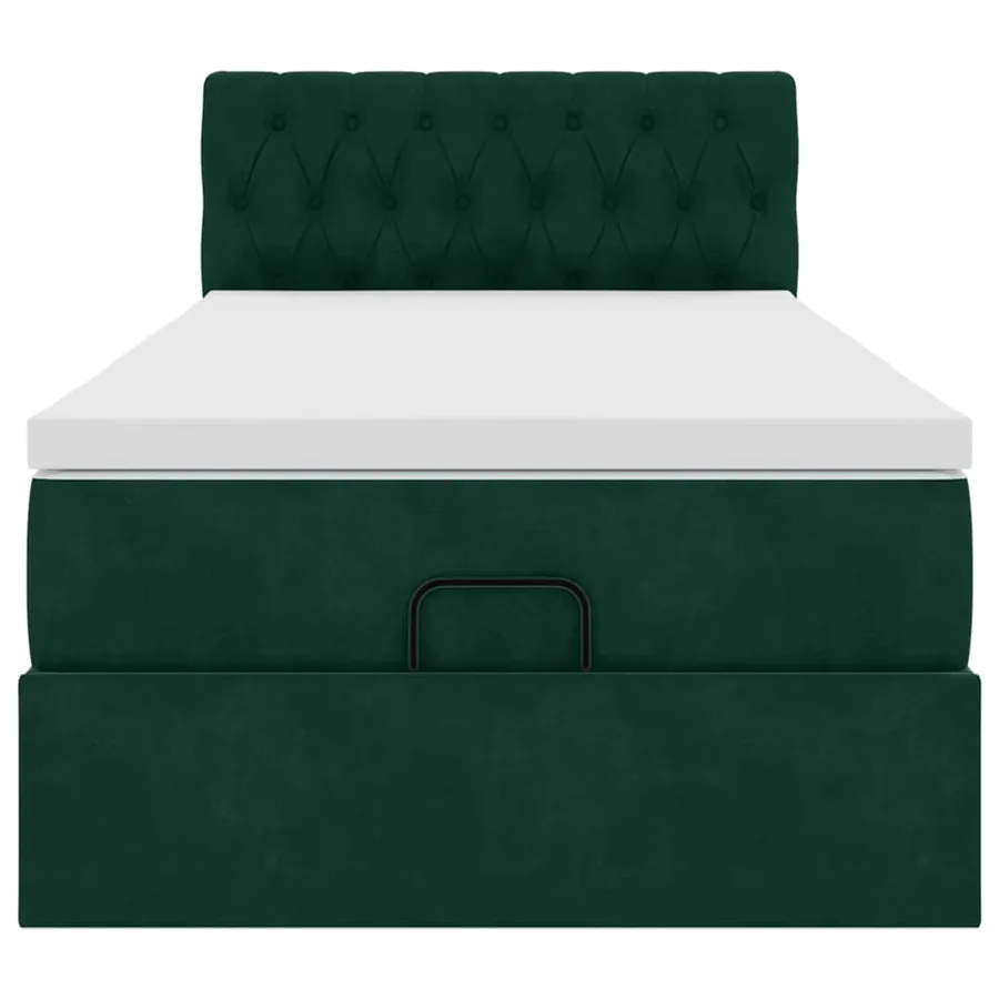 Cadre de lit ottoman avec matelas vert foncé 100x200 cm velours - 6