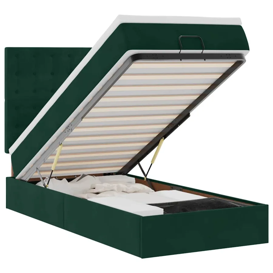 Cadre de lit ottoman avec matelas vert foncé 90x200 cm velours - 2
