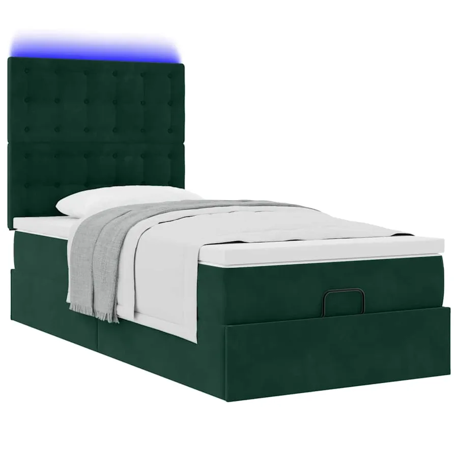 Cadre de lit ottoman avec matelas vert foncé 90x200 cm velours - 6