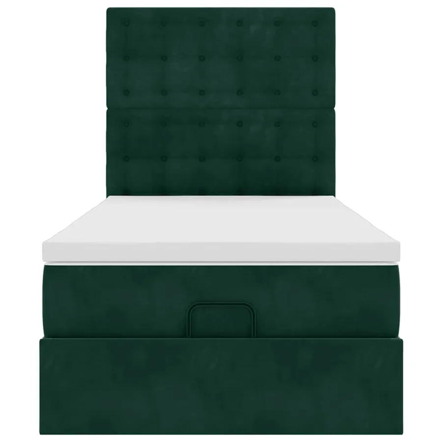 Cadre de lit ottoman avec matelas vert foncé 90x200 cm velours - 8