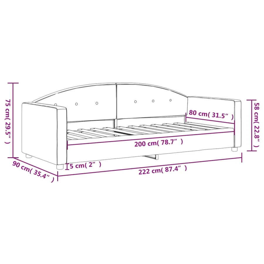 Lit de repos gris foncé 80x200 cm velours - 8