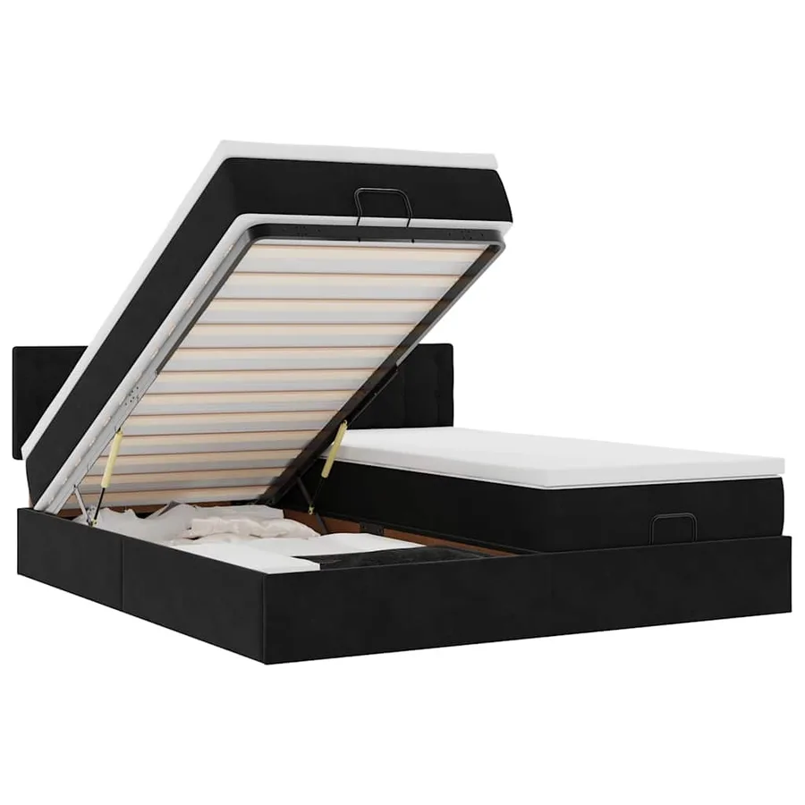 Cadre de lit ottoman avec matelas noir 160x200 cm velours - 2