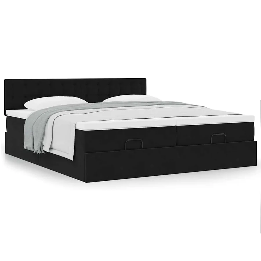 Cadre de lit ottoman avec matelas noir 160x200 cm velours - 4
