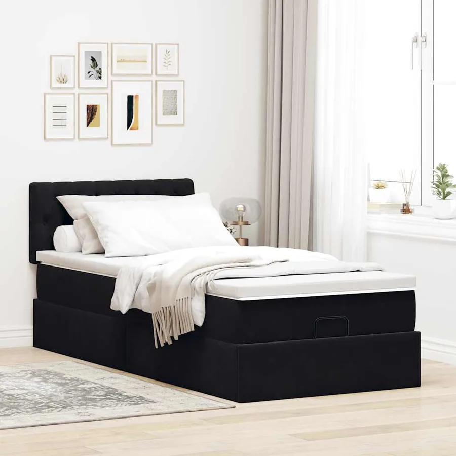 Cadre de lit ottoman avec matelas noir 80x200 cm velours - 3