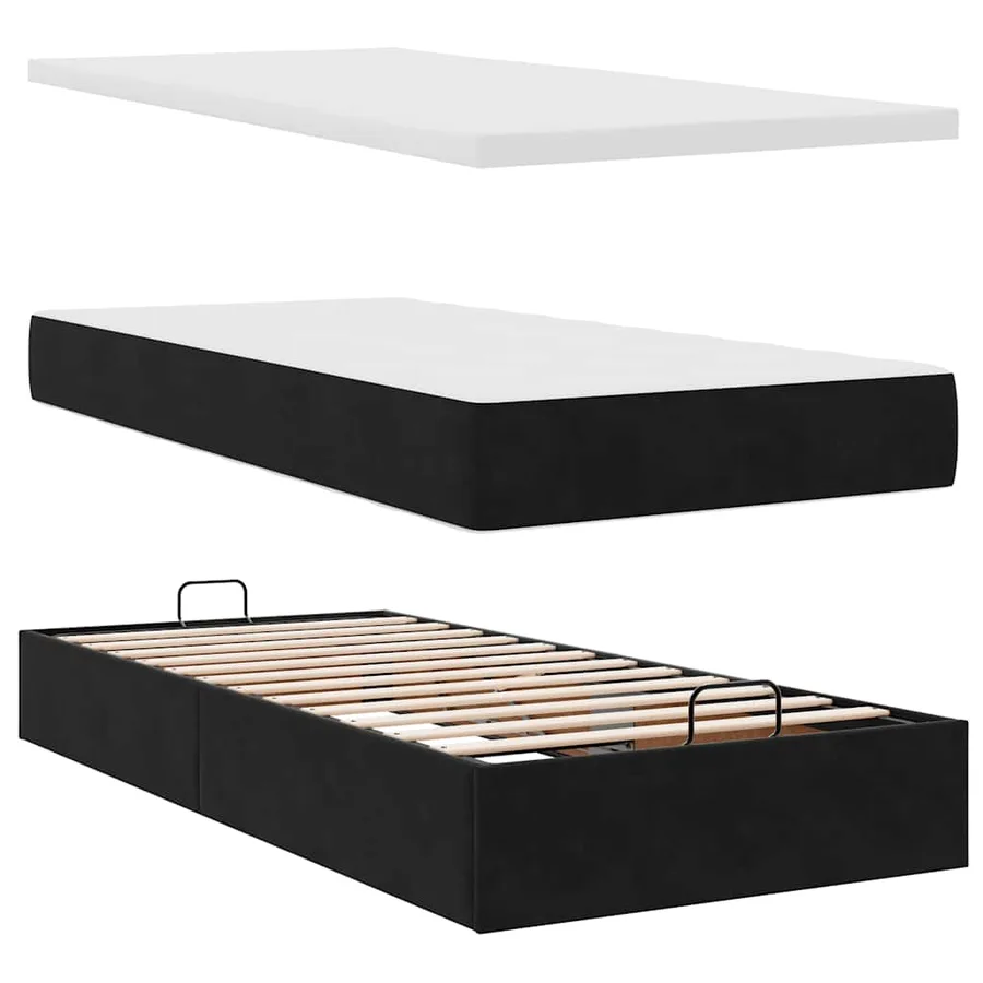 Cadre de lit ottoman avec matelas noir 80x200 cm velours - 6