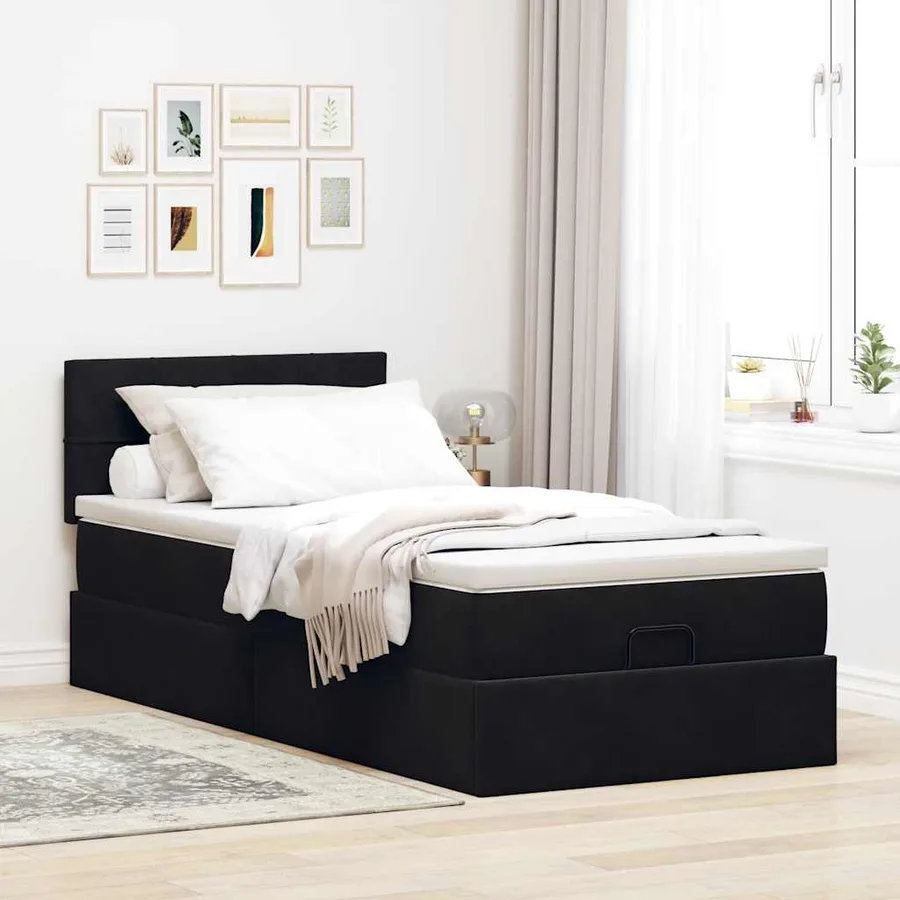 Lit ottoman avec matelas et LED noir 80x200cm velours - 4