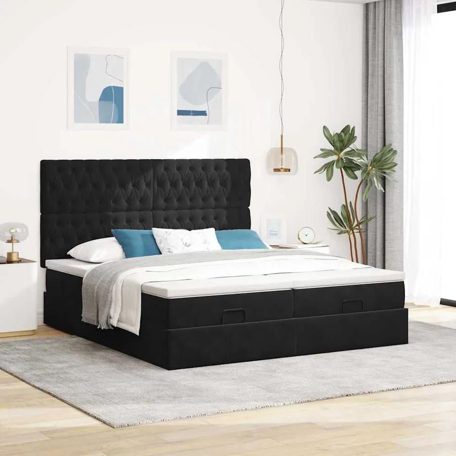 Cadre de lit ottoman avec matelas noir 160x200 cm velours - 4