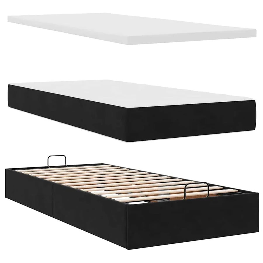 Cadre de lit ottoman avec matelas noir 160x200 cm velours - 12